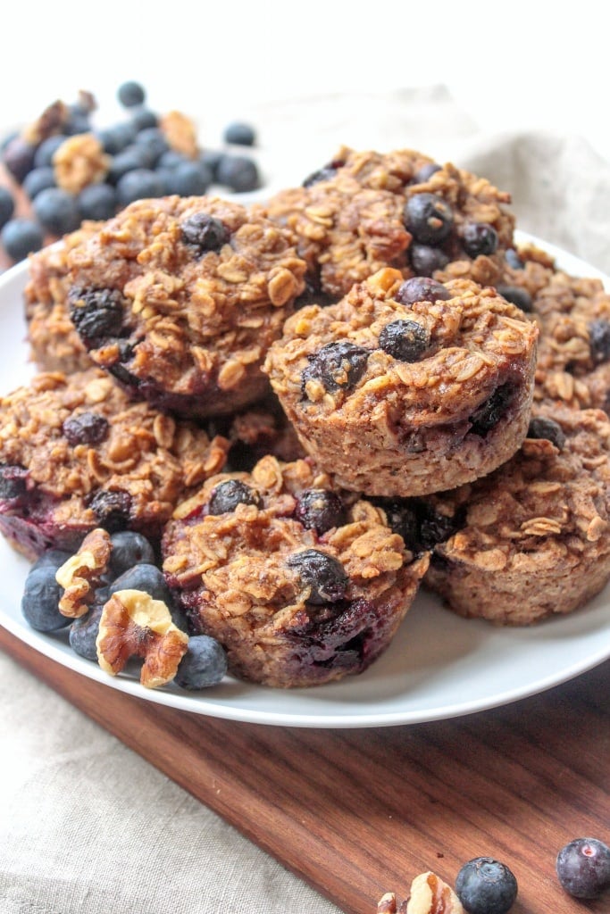 banana oat muffins with blueberries and walnuts