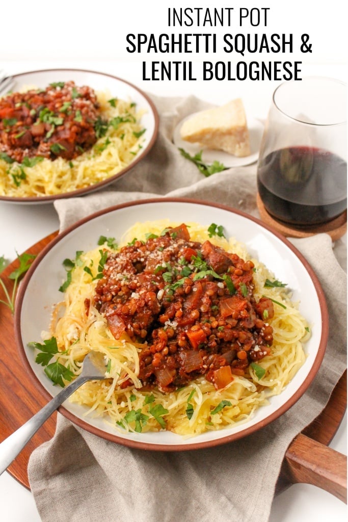 instant pot spaghetti squash and vegan bolognese with lentils