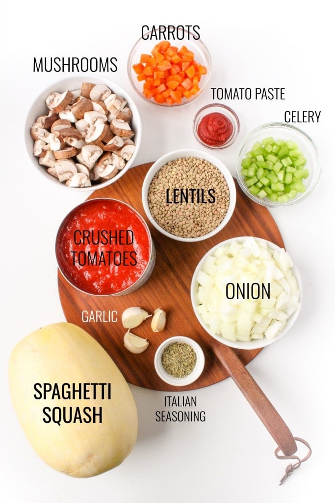 spaghetti squash lentil bolognese ingredients