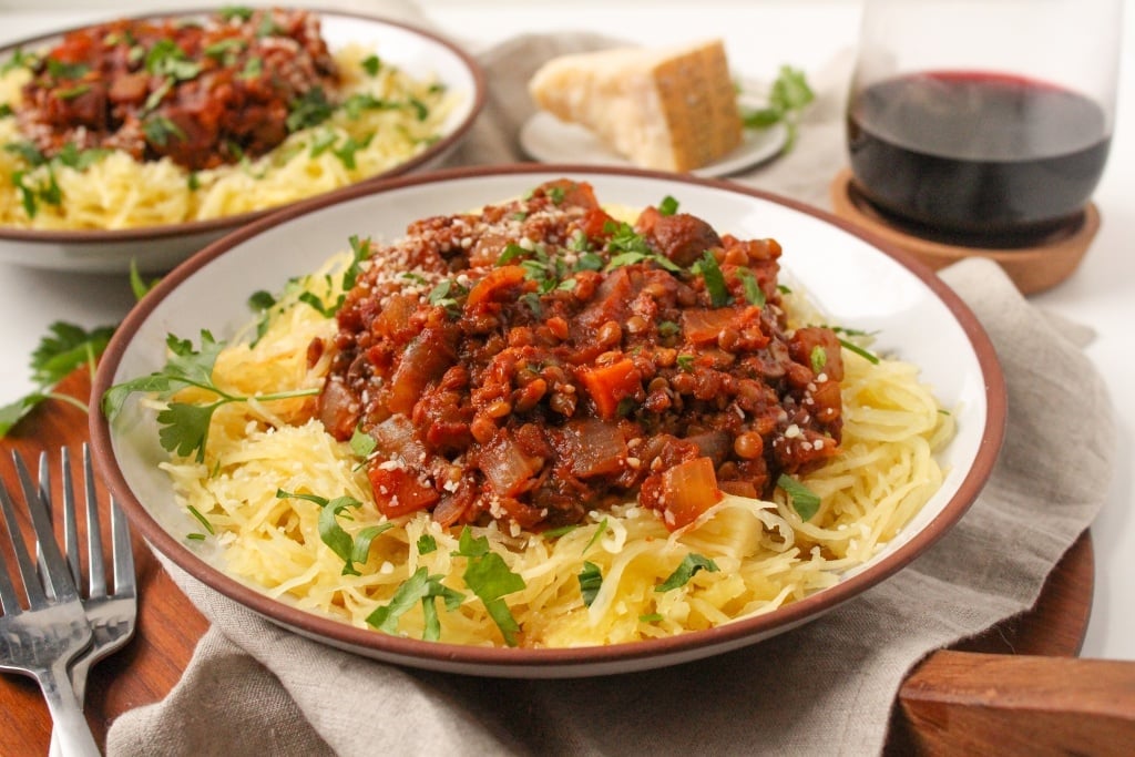 instant pot spaghetti squash lentil bolognese