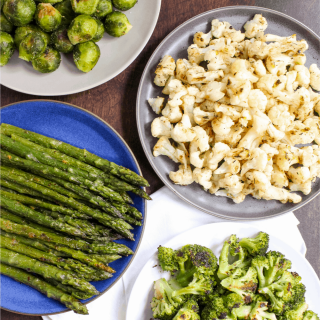 how to roast frozen vegetables: cauliflower, broccoli, asparagus, and brussels sprouts